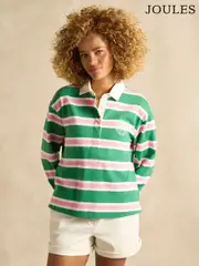 Joules Lara Green/White Boxy Fit Rugby Shirt (B53749) | $138