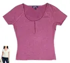Freshman Textured Knit Short Sleeve Hook & Eye Henley Style Juniors Top NWT