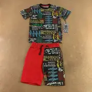 Encrypted Boys Size 5 Colorblock Drip Printed 2 Piece T-Shirt & Shorts Set NWT