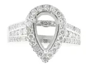 1.15Ct Round Diamond Pear Shape Semi-Mount Halo Engagement Ring 10K Gold