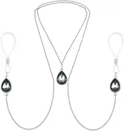 Mimimelon Non Pierced Nipple Chains Jewelry With Choker Faux Nipple Piercing Rings Crystal Dangle Nipple Noose-gray
