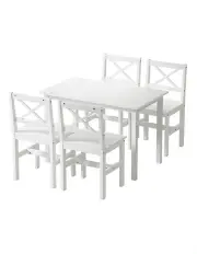 [Artiss] Kaye 4-Seater Table and Chair Set in White