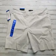 Hilary Radley Ladies LG Stretch Pull On Bermuda Short Mid Rise Beige 9" Comfort