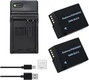 2X 2200mAh DMW-BLC12 BLC12E DMW BLC12 Battery + LED USB-C Charger Type C Port for Panasonic Lumix FZ1000 FZ200 FZ300 G5 G6 G7 GH2 GX8