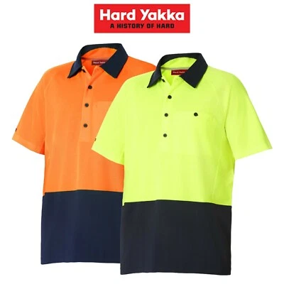 Mens Hard Yakka Koolgear Hi-Vis 2 Toned Short Sleeve Work Cool Polo Shirt Y11396