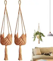 Macrame Plant Hanger | 2X Hangable Planter Basket | Trendy Crochet Ceiling Flower Pots Basket, Home Decor for Window Living Room