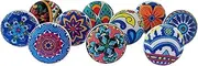 Royal Kraft Vintage Multi Blue Painted Ceramic Pull Knobs for Kitchen Cabinet, Door & Drawer, Wardrobe, Cupboard (Set of 10) Sknob020
