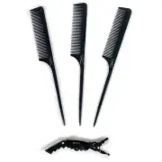 Pin Tail Comb by , Premium Ergonomic Black Pin Rat Tail Carbon Fiber Heat Resist