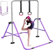 Gymnastics Bar for Kids with Rings，Adjustable Height Gymnastic Horizontal Bars,J