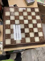 Italian Marble Alabaster Chess Checkers Board Vintage