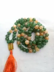 Natural Green Carvnd Strawberry Quartz Moonstone Gemstone 108 Beads Japa Mala