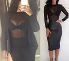 Sheer Black Mesh Top Long Sleeve Shirt See Through Sexy Mock Neck Soft Stretchy