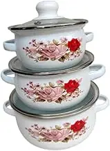 YWJLQH 3-Piece Enamel Pot Collection with Handles for Soup Preparation, Pink
