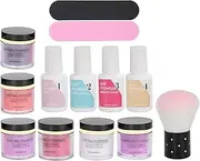 Dip Powder Nail Kit Starter, Pastel Summer Pink Acrylic Dipping Powder Set with Top/Base Coat Activator Recycling Tray for Macaron French Mani Salon(K1214)