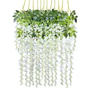 12x Artificial Silk Fake Flower Garland Vine Wisteria Leaf Hanging Wedding Decor White