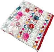 [Calyssa] White Colour Net Embroidered Fancy Phulkari Dupatta for women (White, 2.2 meters), White, 2.2 meter