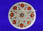 12" Round Marble Side Table top handmade Lapis inlay semi precious stones Work
