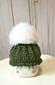 Marshmallow Mug Hat - Green w/ White Pom Pom -Mug not included