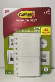 3M Command Damage-Free Indoor Picture Hanging Strips 16lb*34 Large Pairs