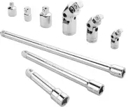9 PCS Socket Accessory Set, Includes 3/8" Drive Extension Bar Set, 1/4", 3/8" &