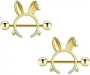 [Niaspi] 14G CZ Rabbit Nipple Bars 316L Stainless Steel Minimalist Cubic Zircon Bunny Easter Statement Nipple Ring Vintage Animal Nipple Barbell Rings Piercing Jewelry for Women, One Size, Stainless Steel, No