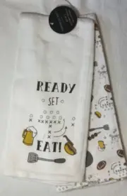 CYNTHIA ROWLEY (2) KITCHEN TOWELS READY SET EAT FOOTBALL 100% COTTON NWT