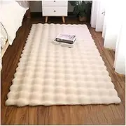 KXCR Soft Bedroom Rug Faux Fur Living Room Fluffy Area Carpet Home Decor Floor Mat Fluffy Plush Carpets Bedside Rugs for Kids Room Decoration (Color : Beige White, Size : 50X180cm)