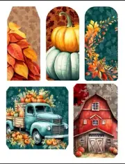 5 Pcs Fall Autumn TAGS Junk Journals Scrapbook USA
