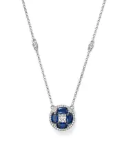 Blue Sapphire and Diamond Pendant Necklace in 14K White Gold, 17 - Exclusive OS