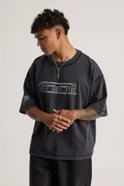 [Factorie] Factorie - Boxy Cropped Music T Shirt - Lcn mt washed black/tool S LCN MT WASHED BLACK/TOOL