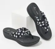 Clarks CLOUDSTEPPERS Cloud Steppers Arla Glison Printed Sandals Black Daisy Sz 9