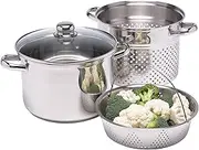 KitchenCraft 4 Liters Stainless Steel Pasta Pot with Strainer, Steamer Basket, and Lid, Induction Safe