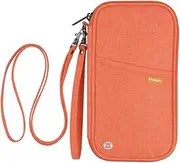 [homchen] RFID Passport Wallet with Vaccine Card Slot, Family Travel Passport Holder Document Organizer Bag with Wrist & Neck Double Strap, Orange, onesize, Fashion
