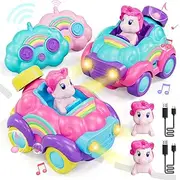 Remote Control Car Unicorn Toys for Girls, Pink RC Cars with Cute Cool LED Lights & Music, 2.4GHz Girls Toys Car USB Direct Charging Unicorn RC Cars Easter Birthday Gifts for Kids Girl 3+ Year Old