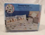 1987 Looney Tunes 3 Pc Twin Sheet Set Jungle Theme Buggs Sylvester Tweety Daffy