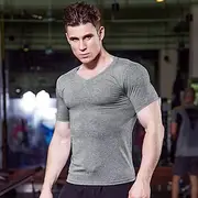 Men's Compression Shirt Running Shirt Short Sleeve Tee Tshirt Athletic Athleisure Summer V Neck Spandex Breathable Quick Dry Soft Fitness Gym Workout Performan