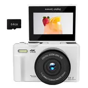 4K Digital Camera 180 Degree Flip Screen WiFi Vlogging Camera with 64G TDF Card-White