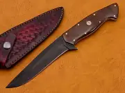 CUSTOM HANDMADE D-2 STEEL KNIFE MICARTA HANDLE WITH LEATHER SHEATH