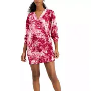 Jenni Plus Size Long Sleeve Printed Sleepshirt Pink Splash Tiedye Size 3X