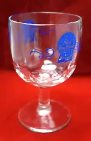 PABST BLUE RIBBON PBR STEM GLASS BEER LOGO THUMBPRINT GOBLET CHALICE DUAL SIDED!