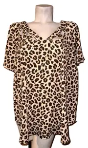 New TORRID Top Sz 3X (3) Georgette Cage Front Brown Leopard Animal Print Blouse