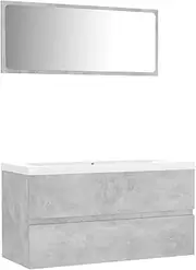 vidaXL Modern Bathroom Furniture Set Including Sink Cabinet, Built-in Basin and Mirror, Grey Concrete Engineered Wood