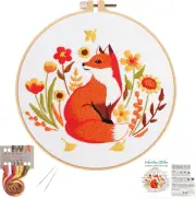 Fall Embroidery Kits for Beginners with Autumn Animal Pattern,Adults Starter Cro