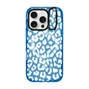 iPhone 16 Pro Impact Ring Stand Case MagSafe Compatible White Transparent Leopard Animal Print