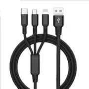 3PC 3 in 1 USB Cable 1.2 m for Micro USB Android Phone USB Type C Mobile Phone and iphone black