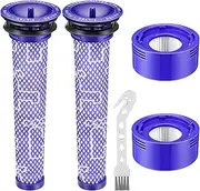 4 Pack Vacuum Filter Replacement Kit Compatible with Dyson V7, V8 Animal and V8 Absolute Cordless Vacuum, 2 Post Filters, 2 Pre Filters, Replaces Part # 965661-01 & 967478-01