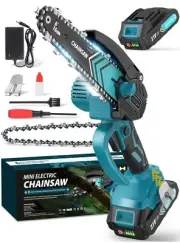 Hopto 6 inch Mini Electric Chainsaw Tested and working 2 Batteries And Charger