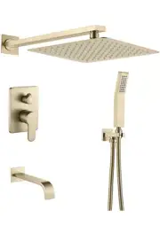 Shower System Brushed Gold Bathtub Shower Faucet 3-Function 10-inch Shower Head