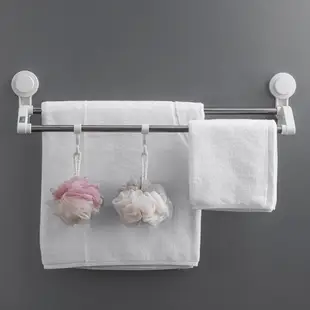 不鏽鋼吸盤毛巾架 浴室 衛生間免釘塑膠浴巾架 免打孔家用毛巾杆 廁所壁掛置物架