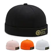 Unisex Docker Cap Brimless Hats Black White Cotton Travel Beach Outdoor Vacation Plain Adjustable Fashion